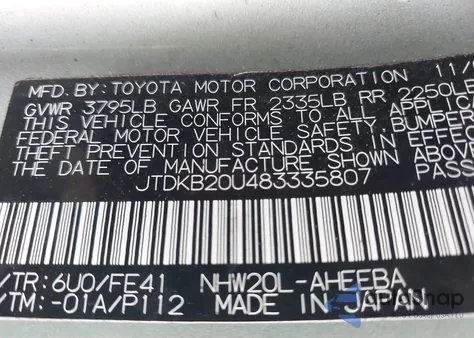 2008 Toyota Prius z USA, uszkodzony, nr VIN JTDKB20U483335807
